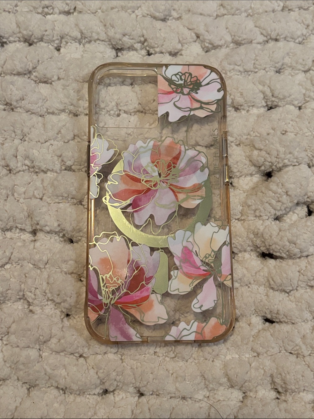 Elizabeth and James Clear Floral Phone Case with Pink, White and Gold Accents